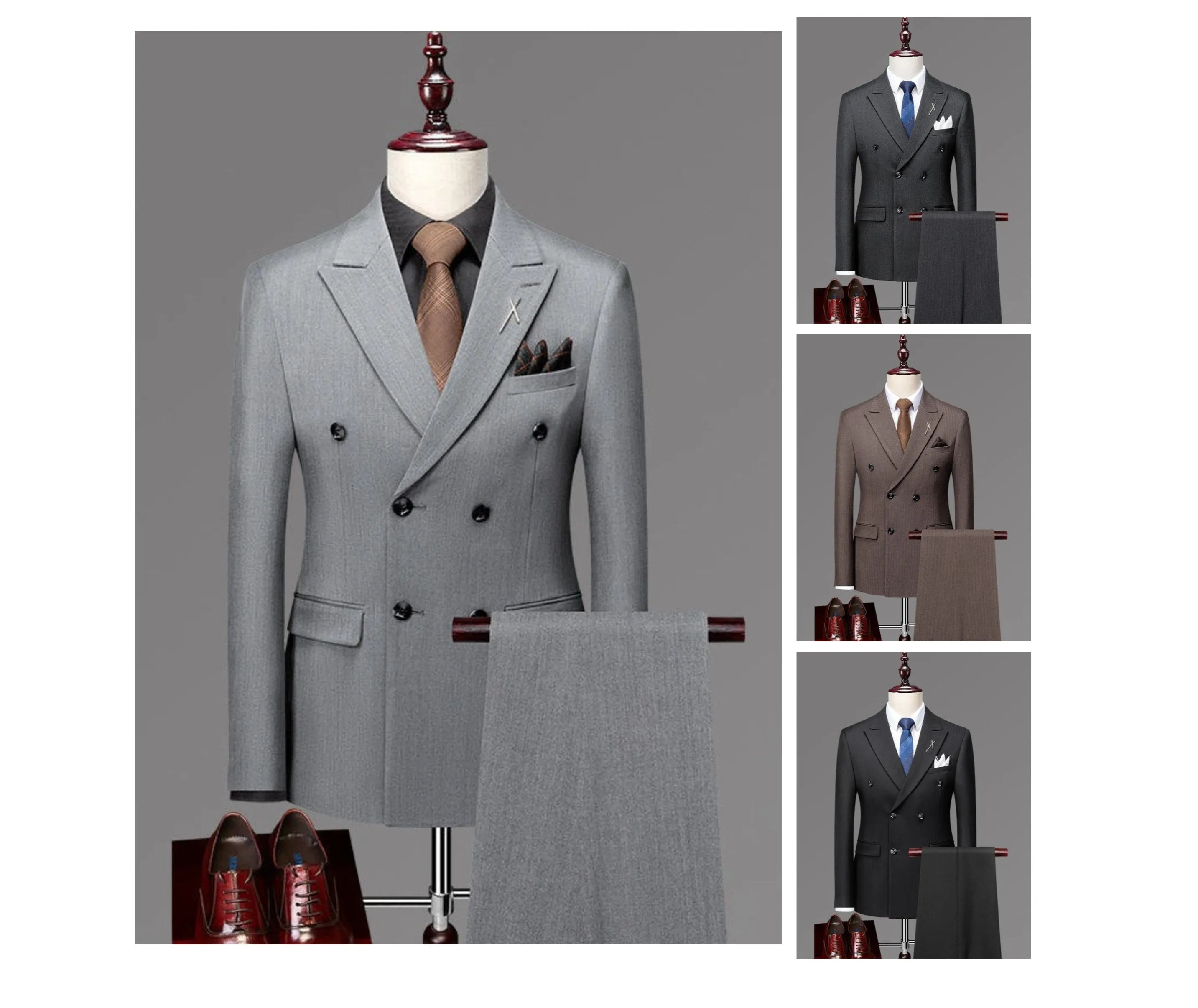 3 Piece Men’s Leisure Suit British Slim Stripe Double-Breasted Groom Wedding Dress Suits | DYQ06