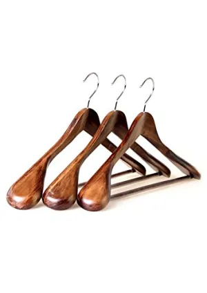 AnnieZheng Clothes Hangers Wooden Suit Hangers with Extra-Wide Shoulder Wood Coat Hangers Pant Hangers, 3PCS/Pack