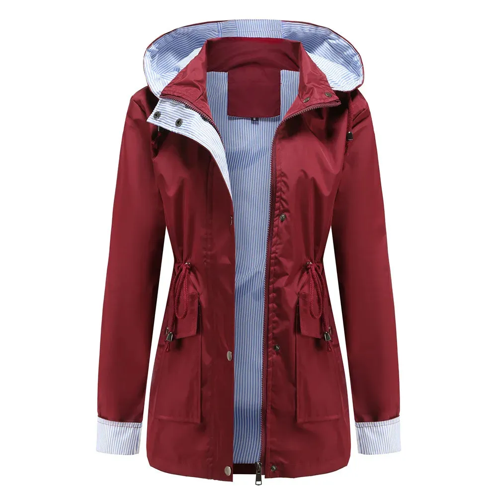 Autumn Winter Women Hooded Windbreaker Hiking Jacket Outdoor Camping Jackets Long Sleeve Zipper Waterproof Coat Outwear S-3XL