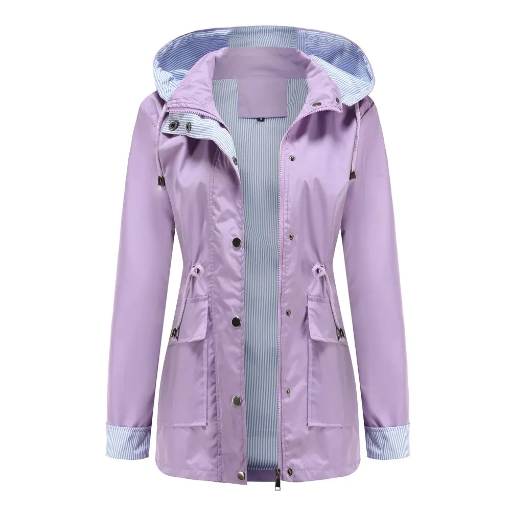 Autumn Winter Women Hooded Windbreaker Hiking Jacket Outdoor Camping Jackets Long Sleeve Zipper Waterproof Coat Outwear S-3XL