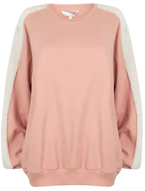 Belleflower Faux Fur Panel Sleeve Sweatshirt in Pale Mauve Marl  - Amara Reya