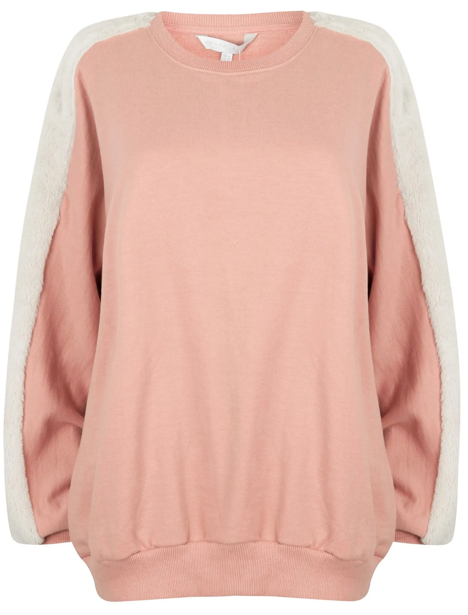 Belleflower Faux Fur Panel Sleeve Sweatshirt in Pale Mauve Marl  - Amara Reya