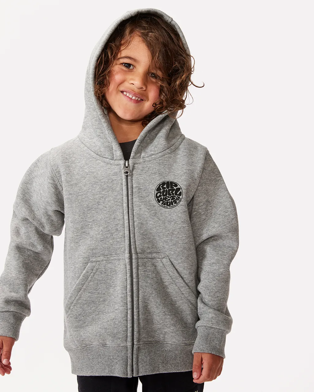 Boys Wetsuit Icon Zip Thru Hoodie in Grey Marle