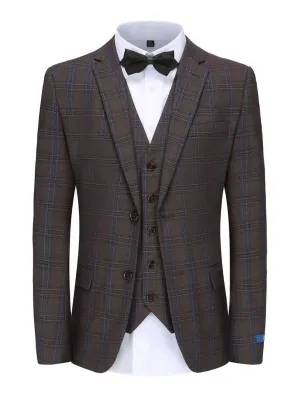 Brown Men's Slim-Fit 3pc Blue Check Plaid Suit - Regular