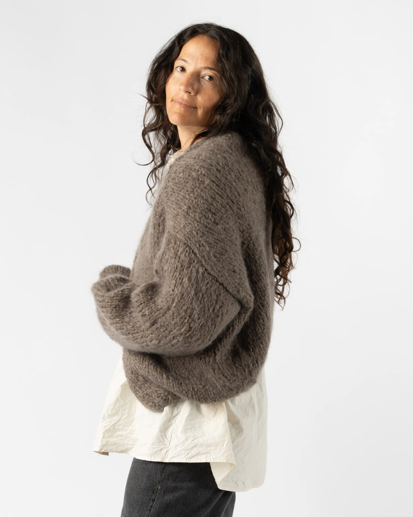 CASEY CASEY Short Mohair Cardigan in Khaki