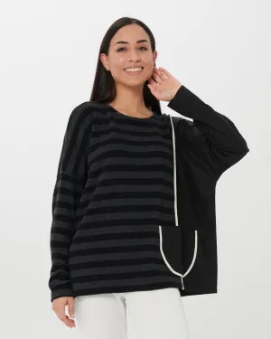 Chiara Cocol Salt Sweater, Black Stripe