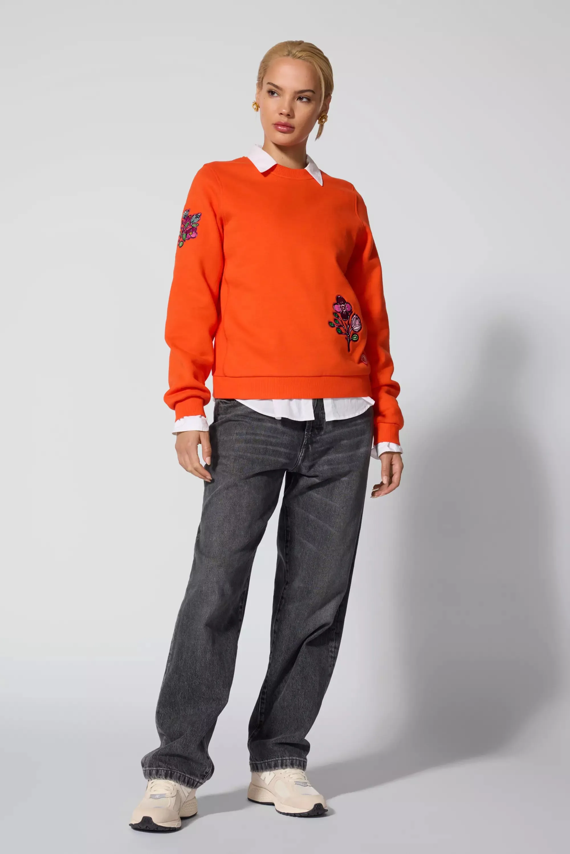 Comfort Fleece Embroidered Sweatshirt - Spicy Orange