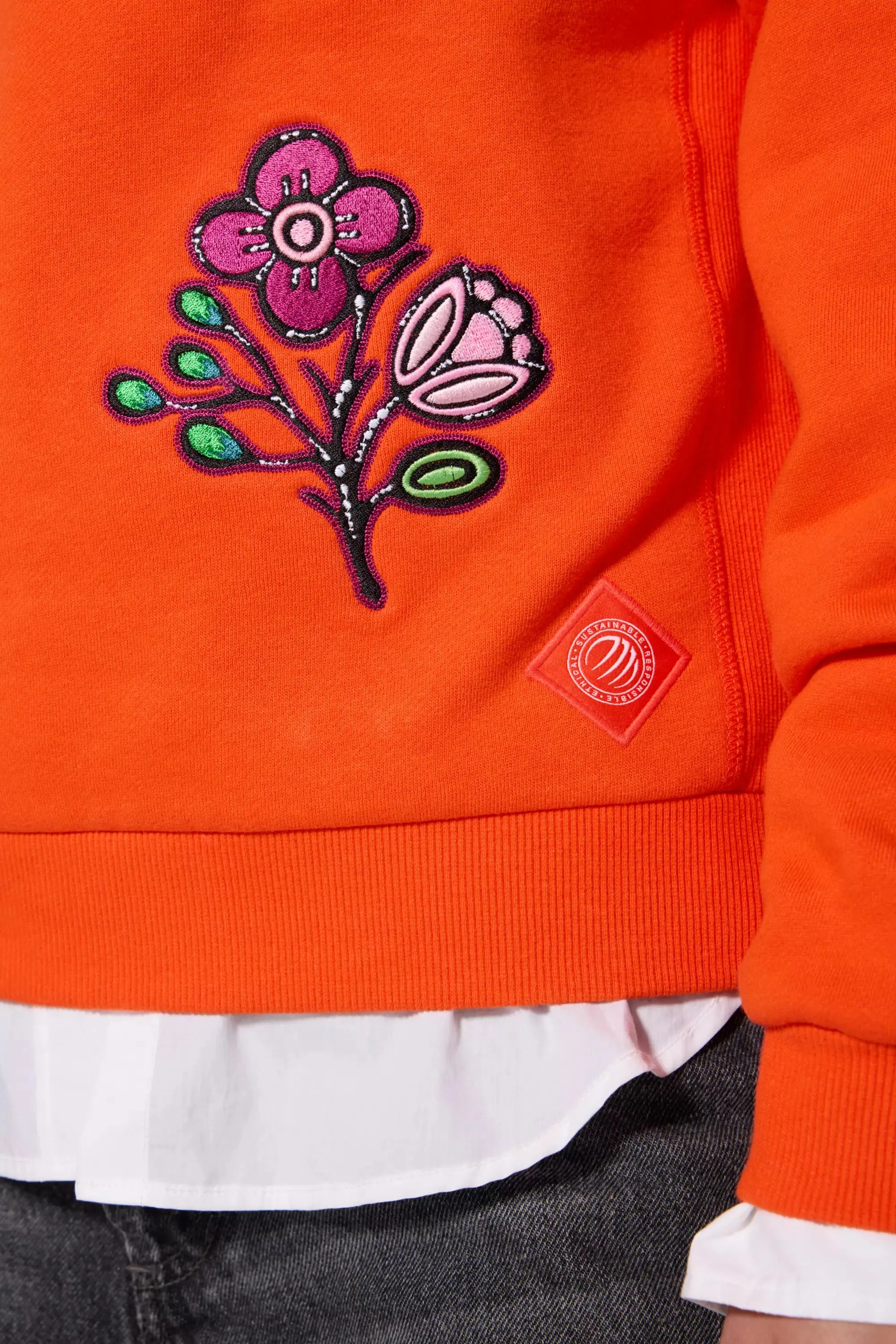 Comfort Fleece Embroidered Sweatshirt - Spicy Orange