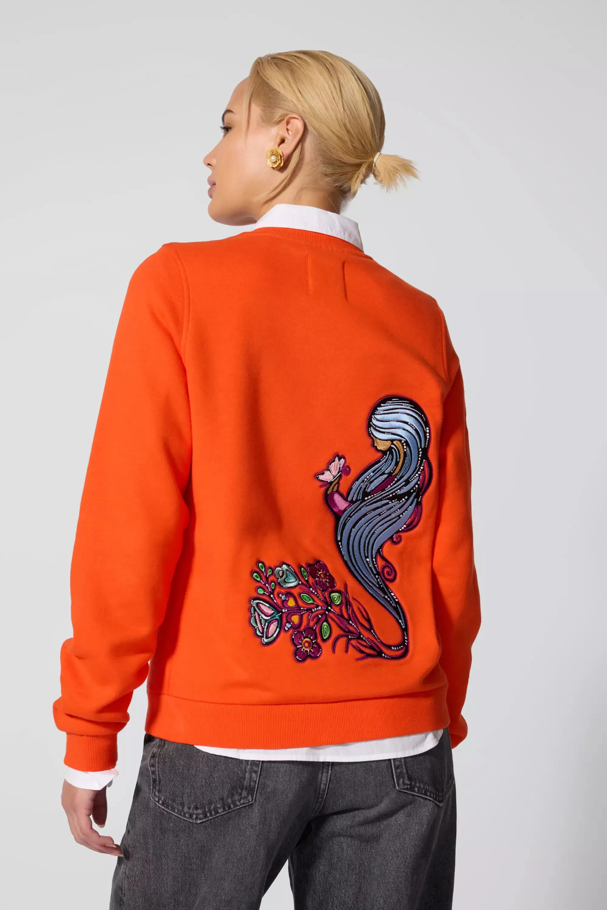 Comfort Fleece Embroidered Sweatshirt - Spicy Orange