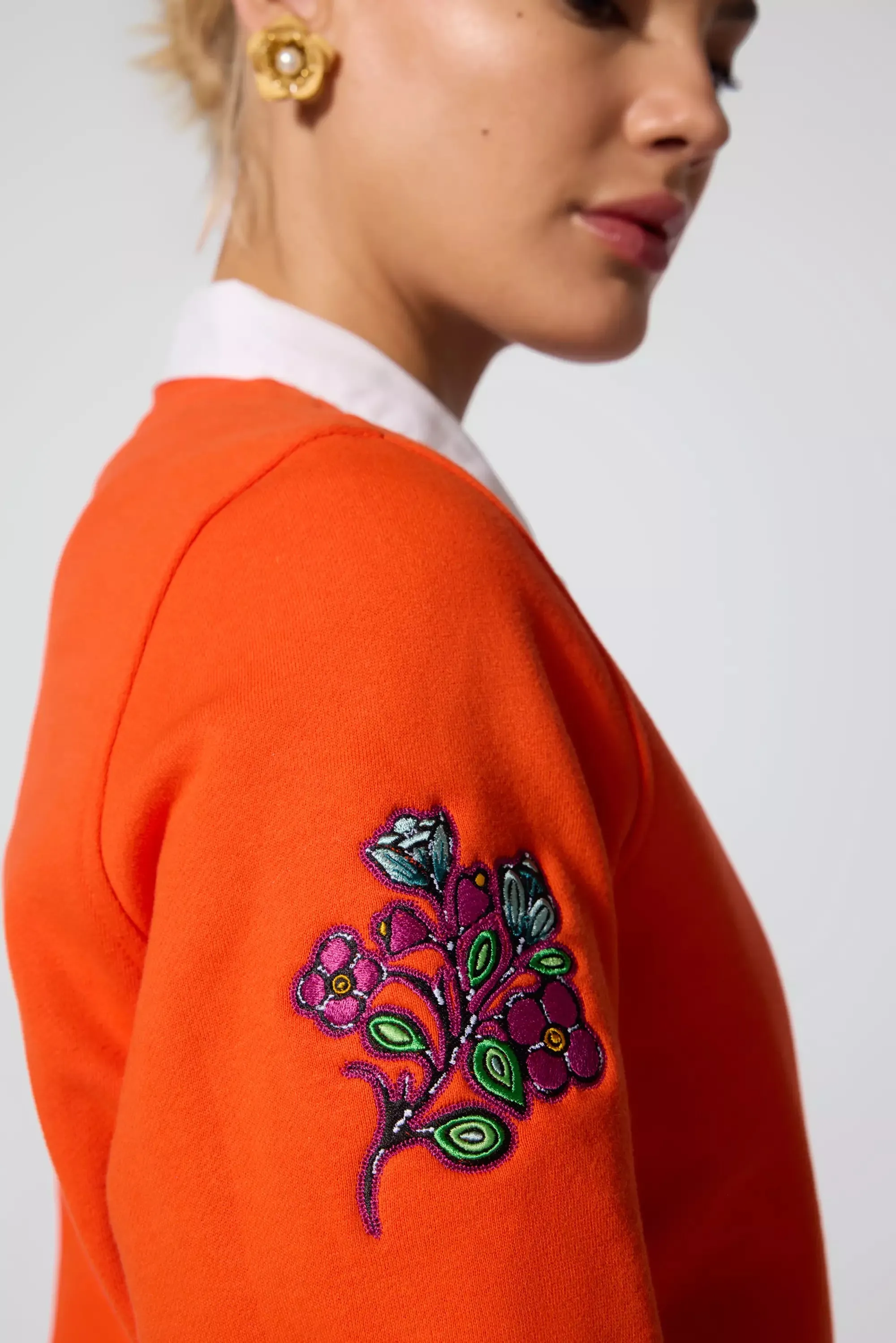 Comfort Fleece Embroidered Sweatshirt - Spicy Orange