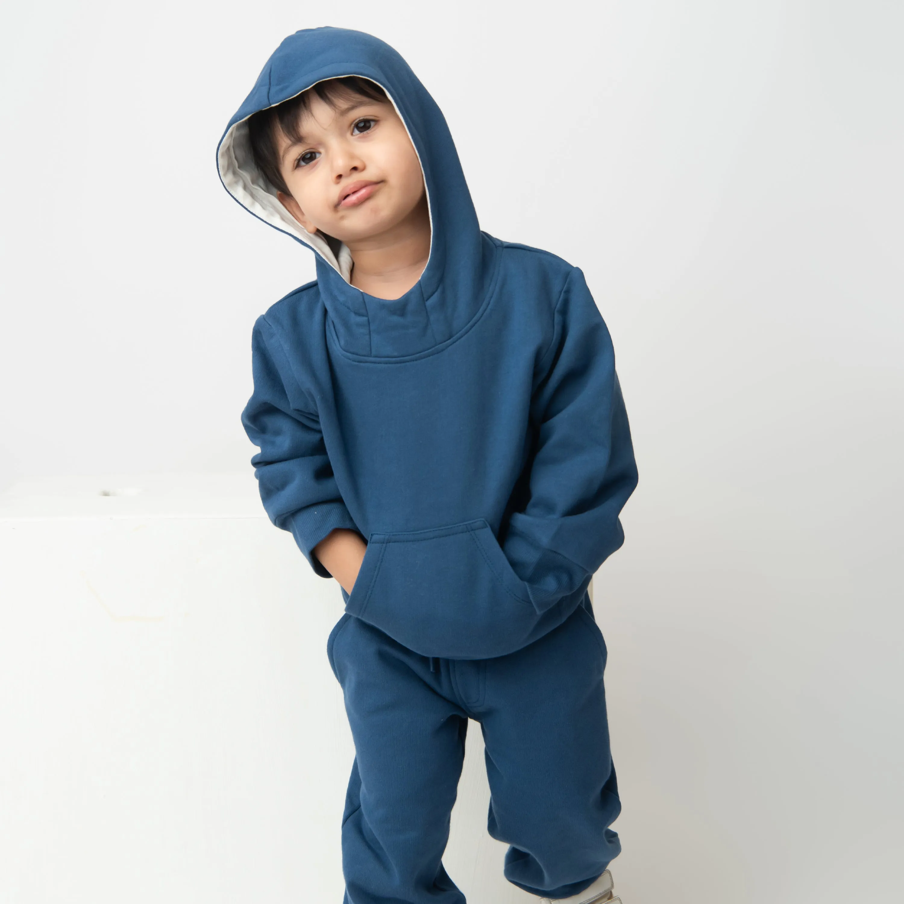 Dark Blue Organic Fleece Over Size Hoodie