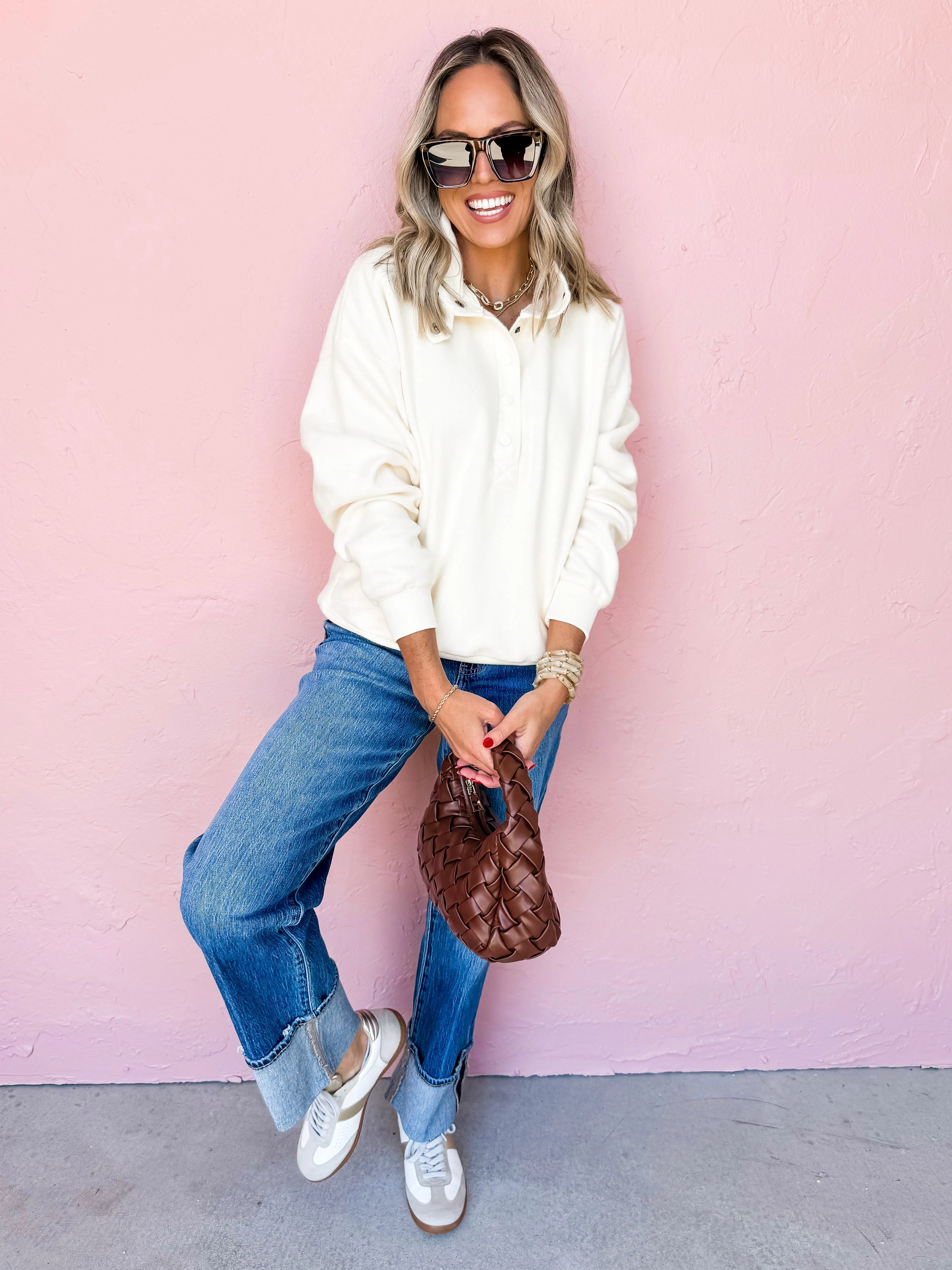 Errands To Run Brushed Terry Pullover-Cream