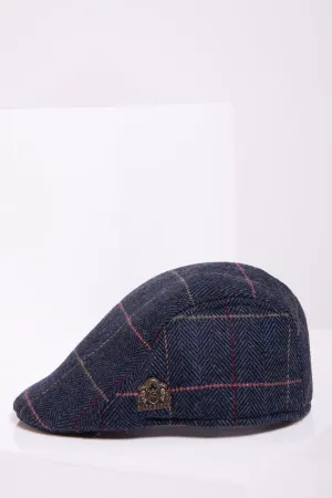 Eton Navy Blue Check Tweed Flat Cap