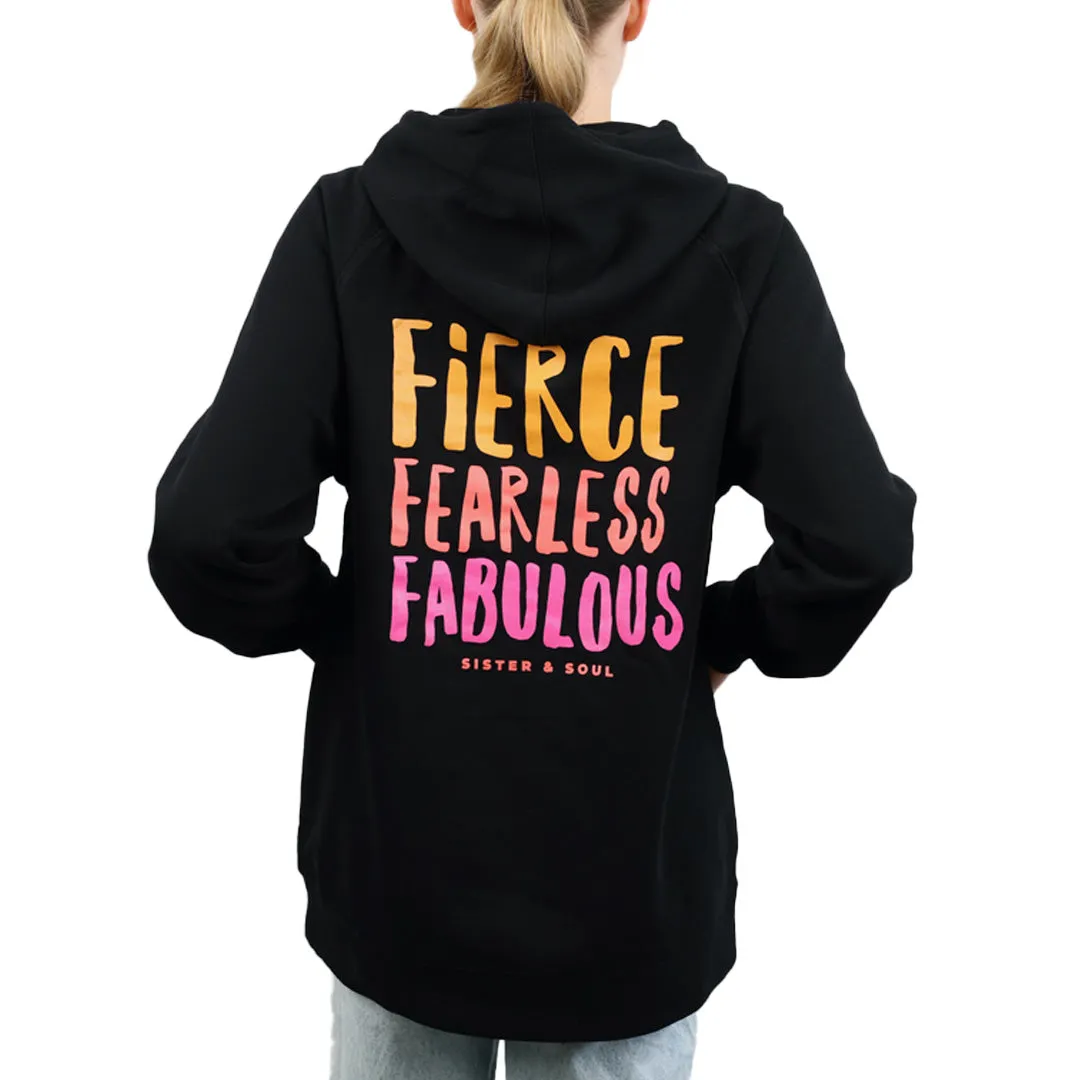 FIERCE FEARLESS FABULOUS HOODIE - Black with Colourful Print