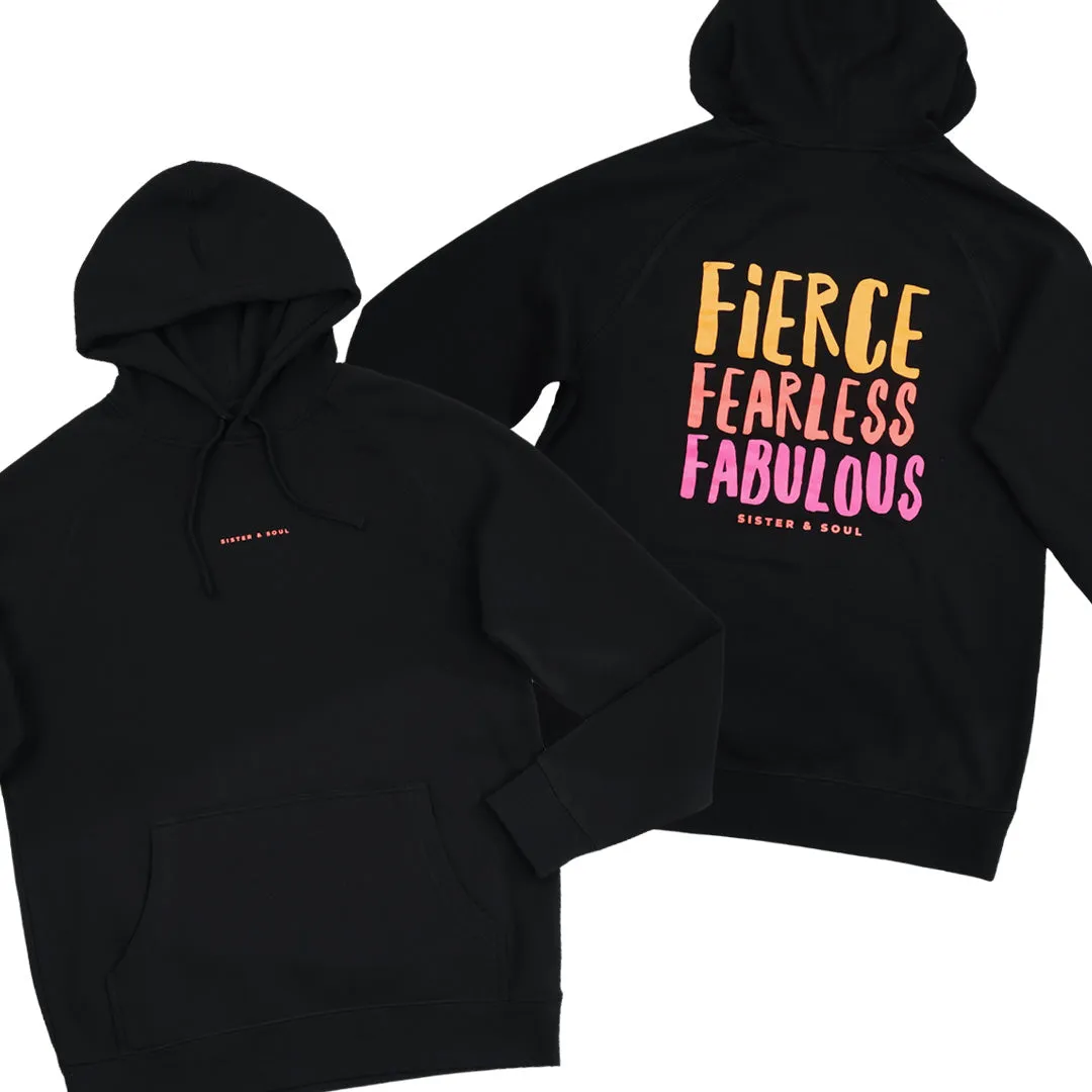 FIERCE FEARLESS FABULOUS HOODIE - Black with Colourful Print