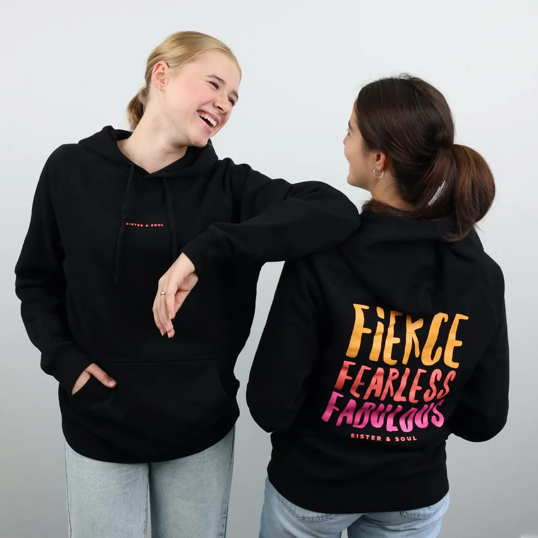 FIERCE FEARLESS FABULOUS HOODIE - Black with Colourful Print