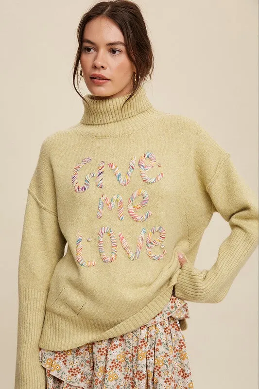 Give Me Love Stitched Mock Neck Sweater