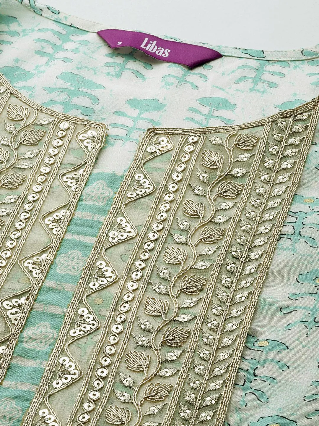 Green Printed Silk Straight Kurta With Trousers