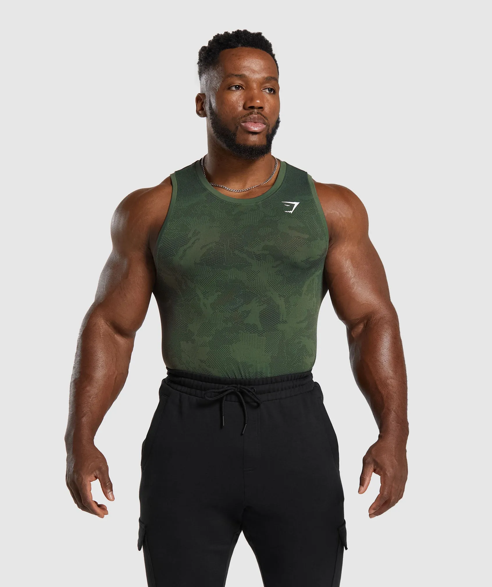 Gymshark Geo Seamless Tank - Core Olive/Black