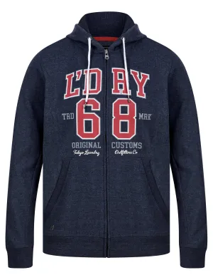 Heroic Motif Brushback Fleece Zip Through Hoodie in Navy Marl - Tokyo Laundry