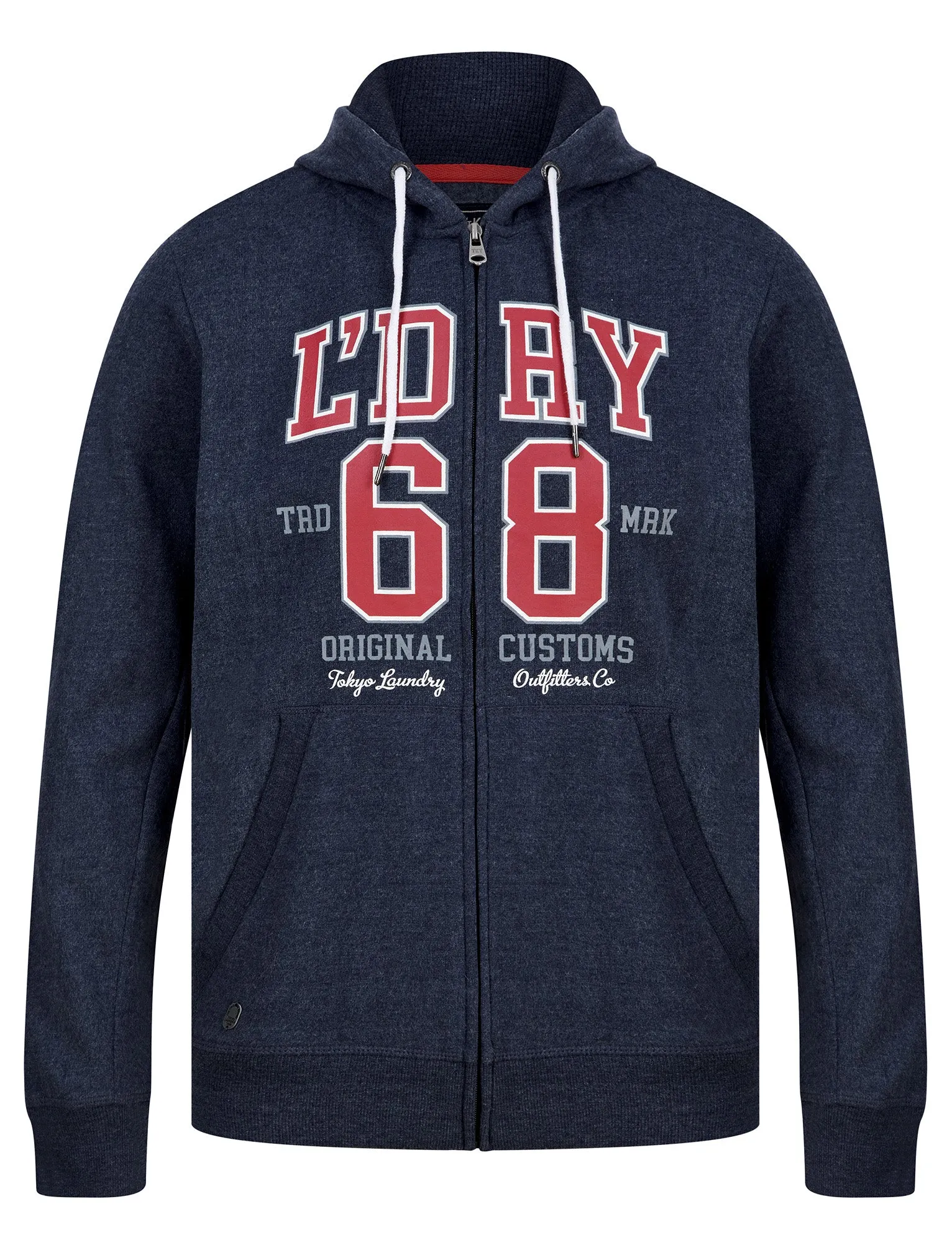 Heroic Motif Brushback Fleece Zip Through Hoodie in Navy Marl - Tokyo Laundry