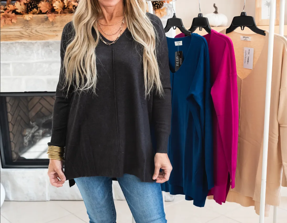 Hi-Low Everyday V-Neck Sweater - Final Sale