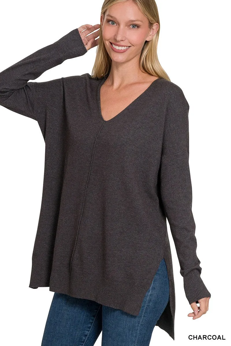 Hi-Low Everyday V-Neck Sweater - Final Sale