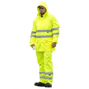 MAJESTIC - Hi-Vis Yellow Class 3 Waterproof Rain Jacket with Reflective Striping