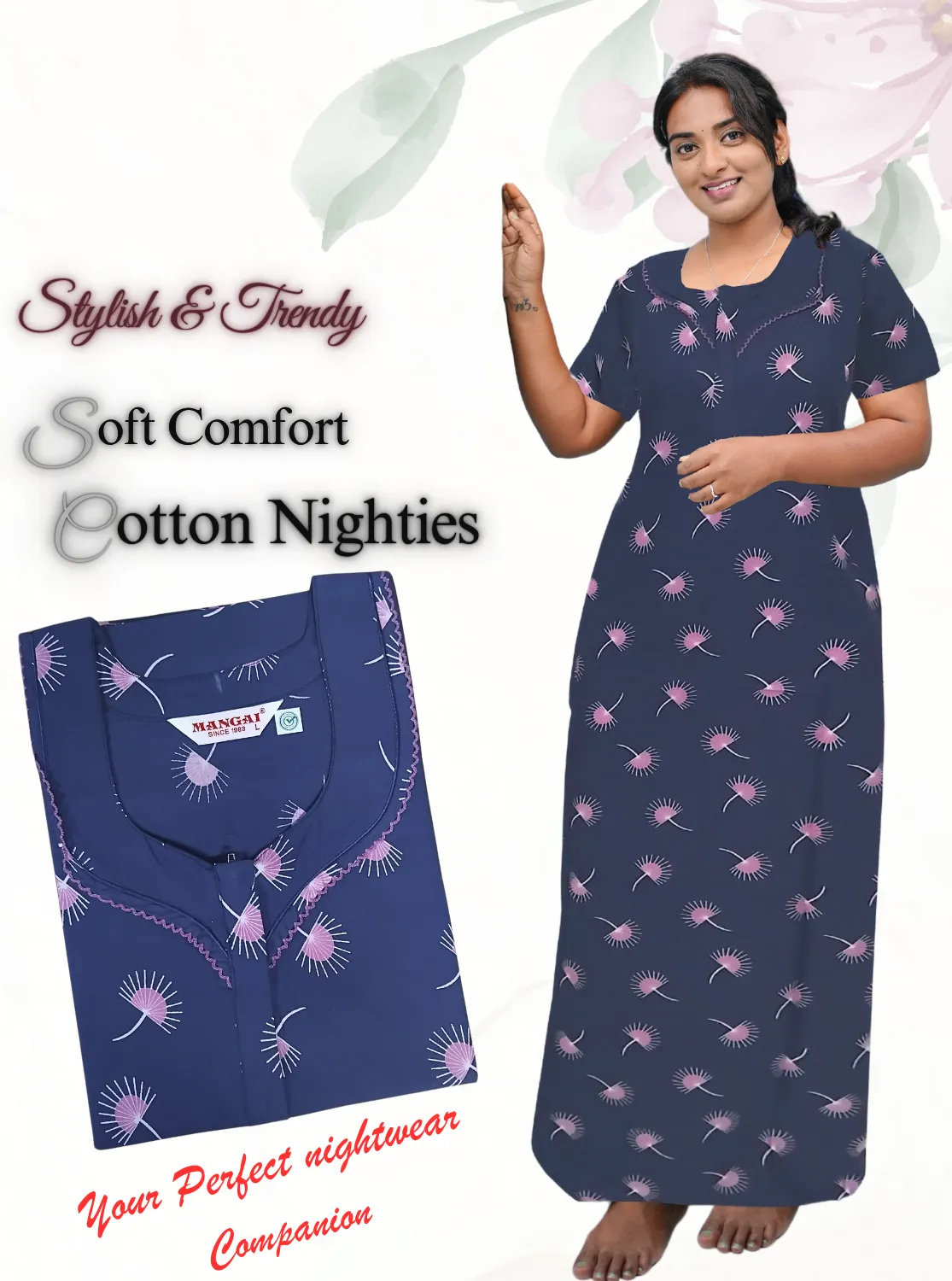 MANGAI New Regular Fit Cotton Printed Nighties - All Over Printed Stylish Nightwear for Stylish Women | Side Cut Pocket | Beautiful Nighties for Stylish Women's | Colorful Printed Cotton Nighties (CTCC)