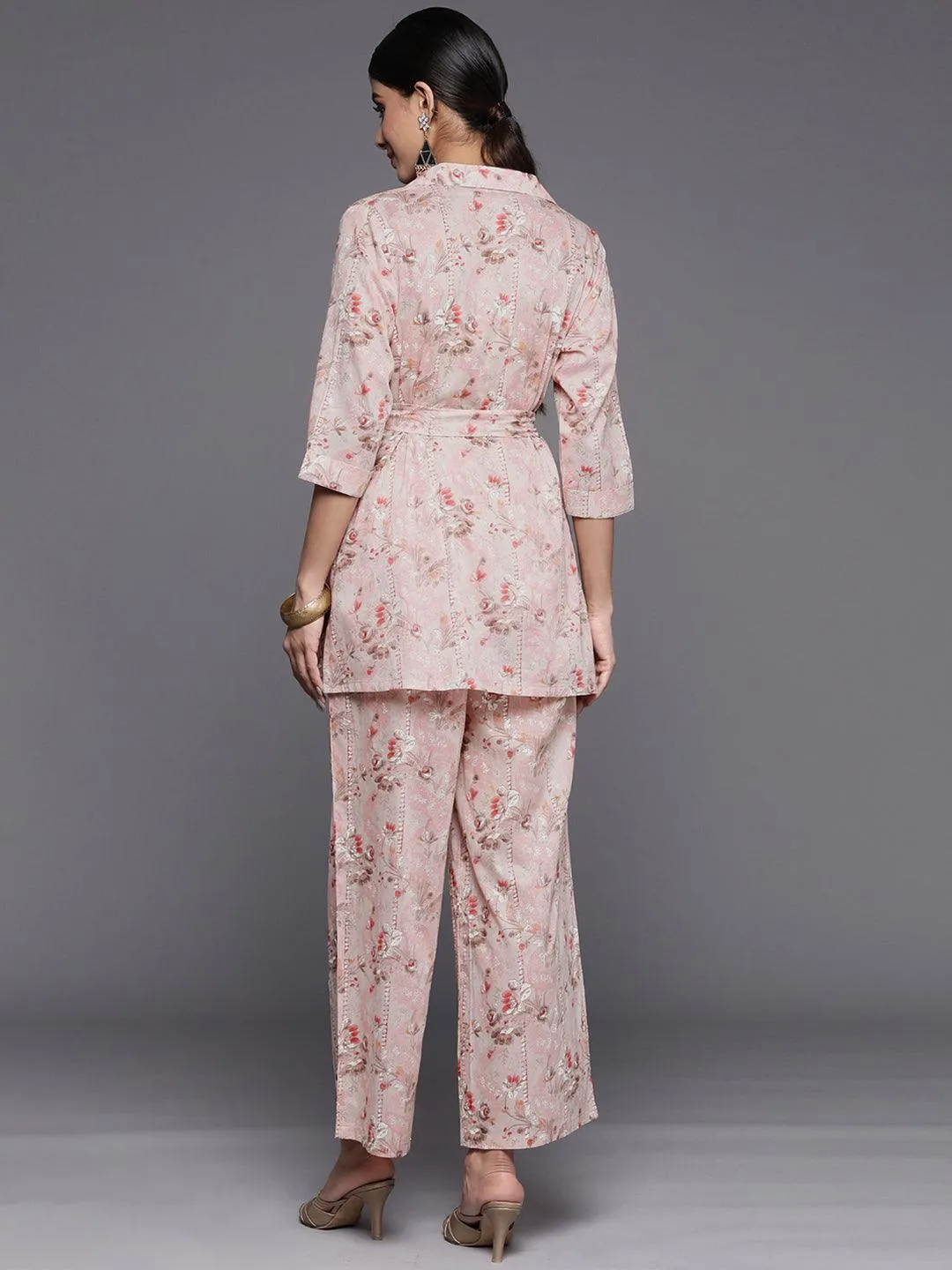 Peach Printed Cotton Shirt With Palazzos