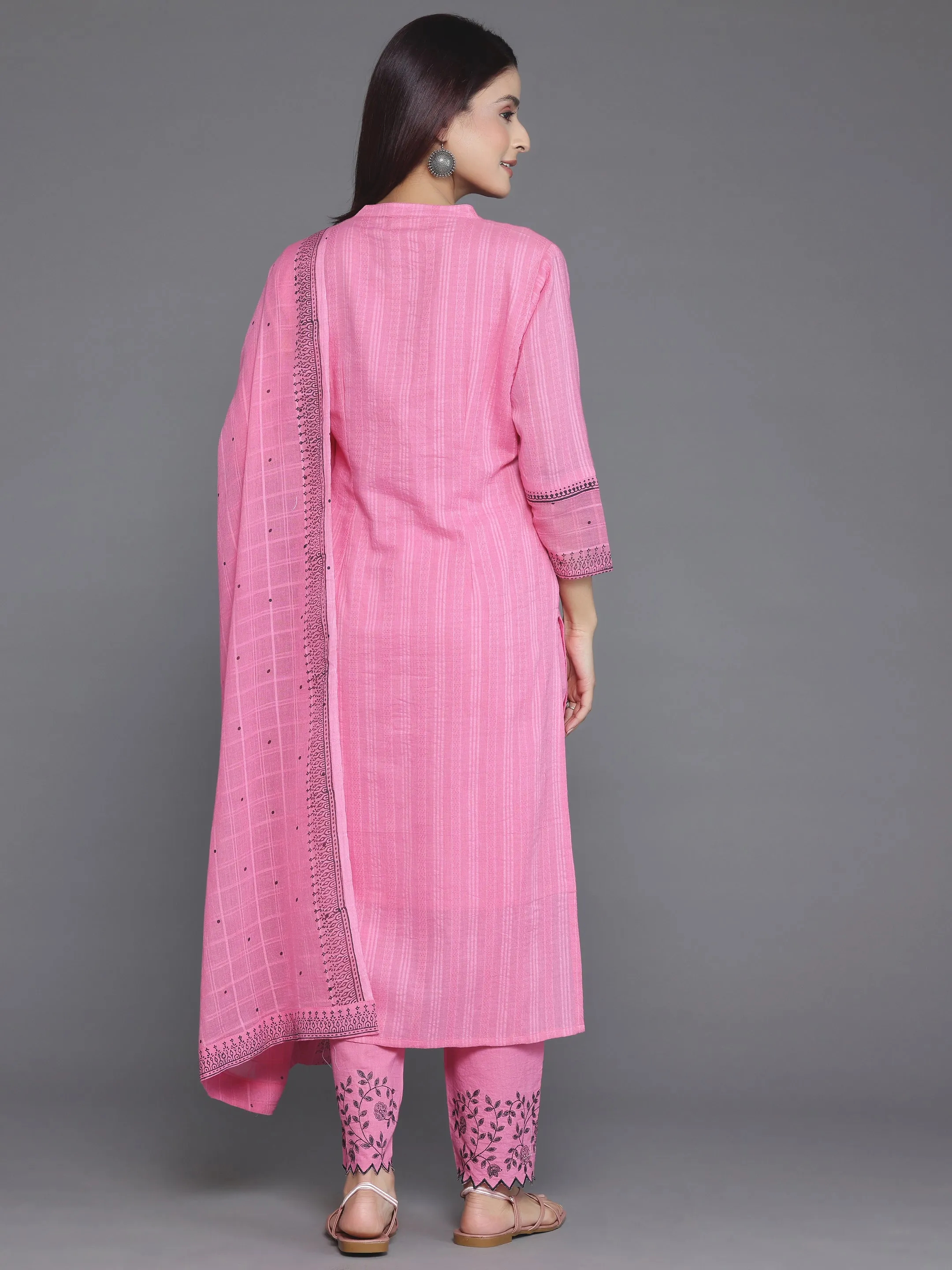 Pink Woven Design Cotton Straight Suit With Dupatta