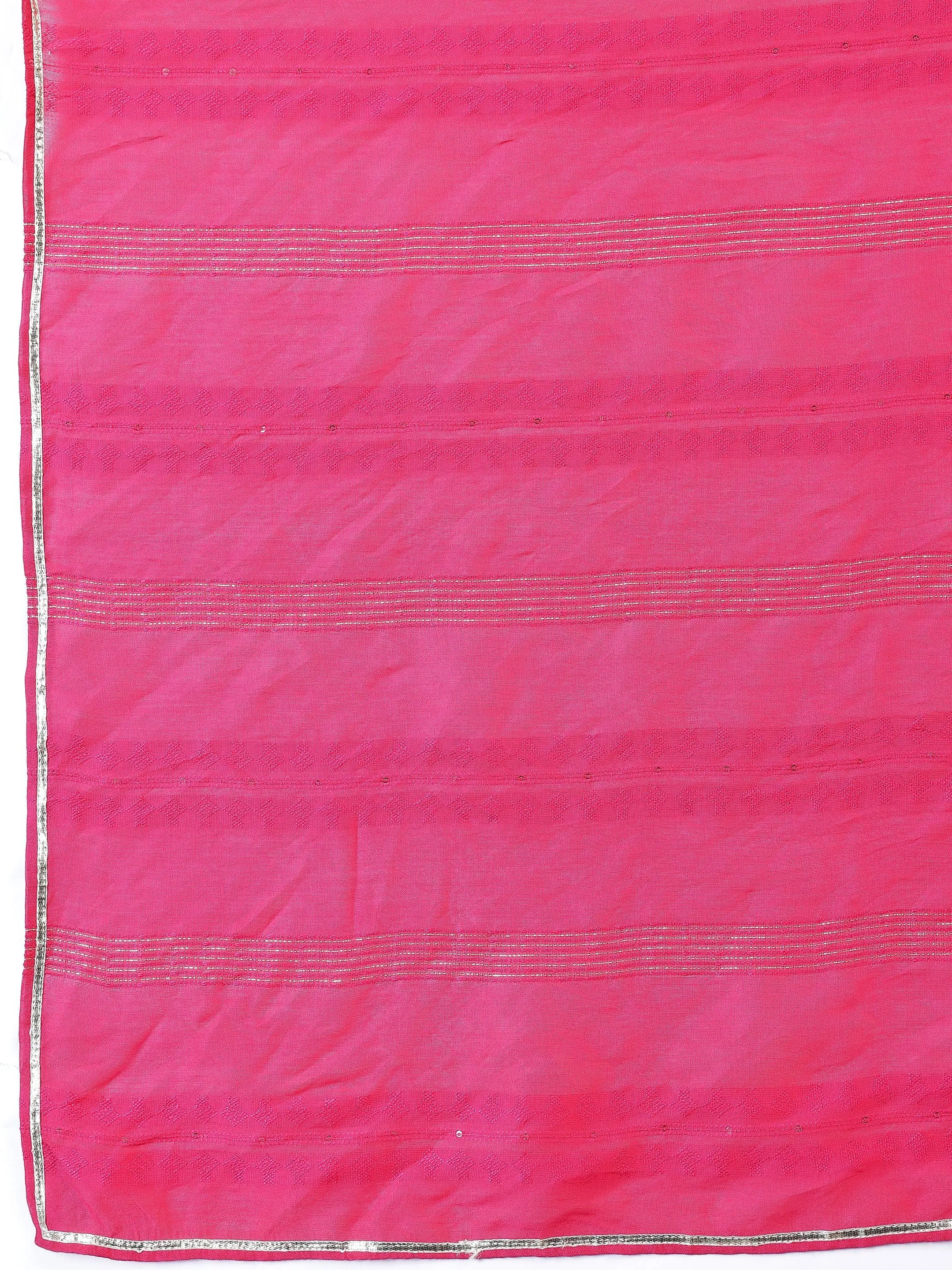 Pink Yoke Design Chanderi Silk Straight Kurta With Trousers & Dupatta