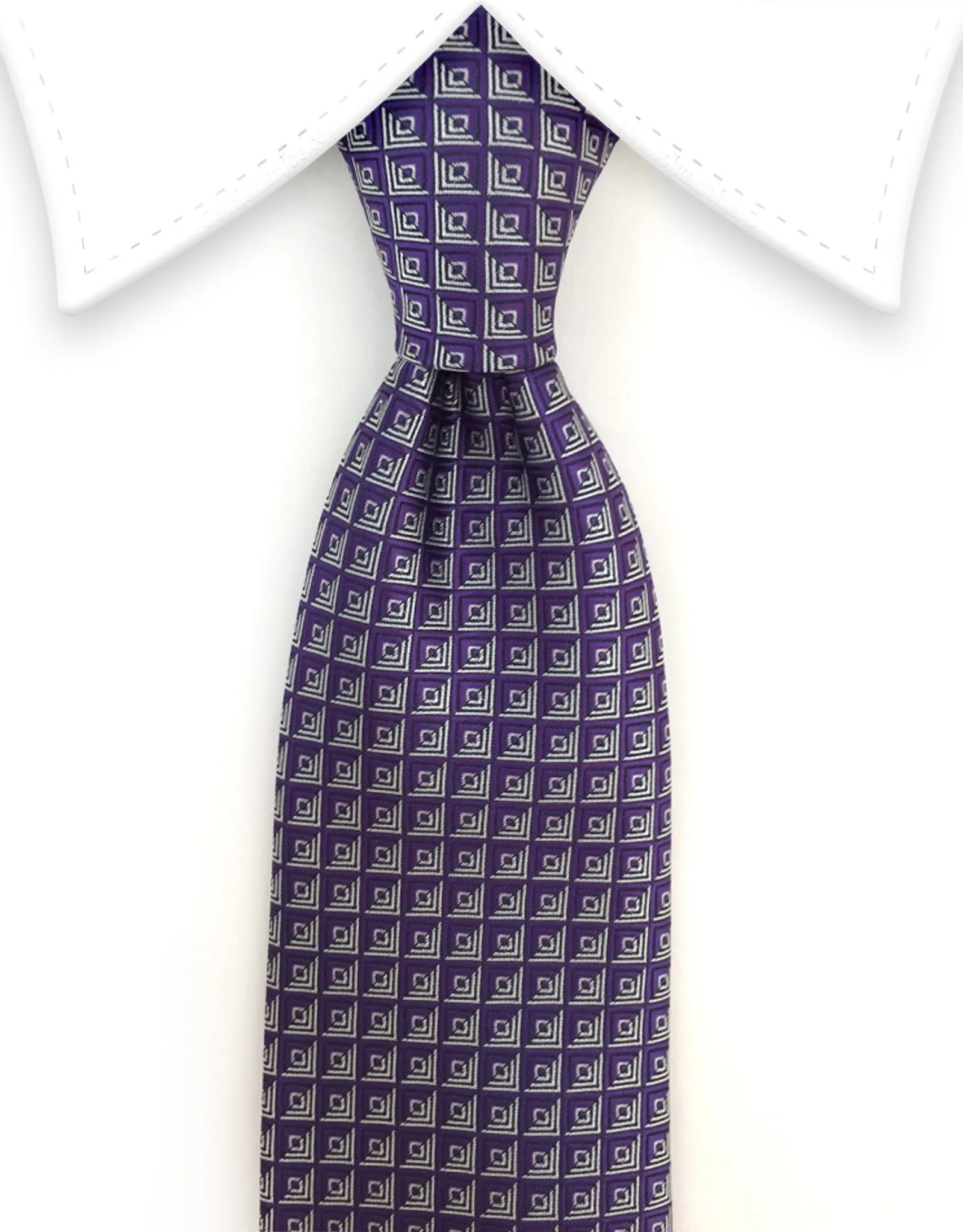 Purple Tie with Silver Squares