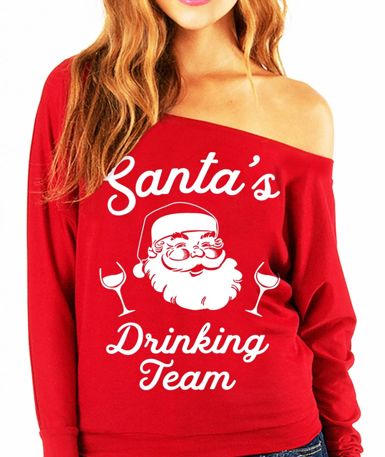 "SANTA'S DRINKING TEAM "Christmas Slouchy Sweatshirt