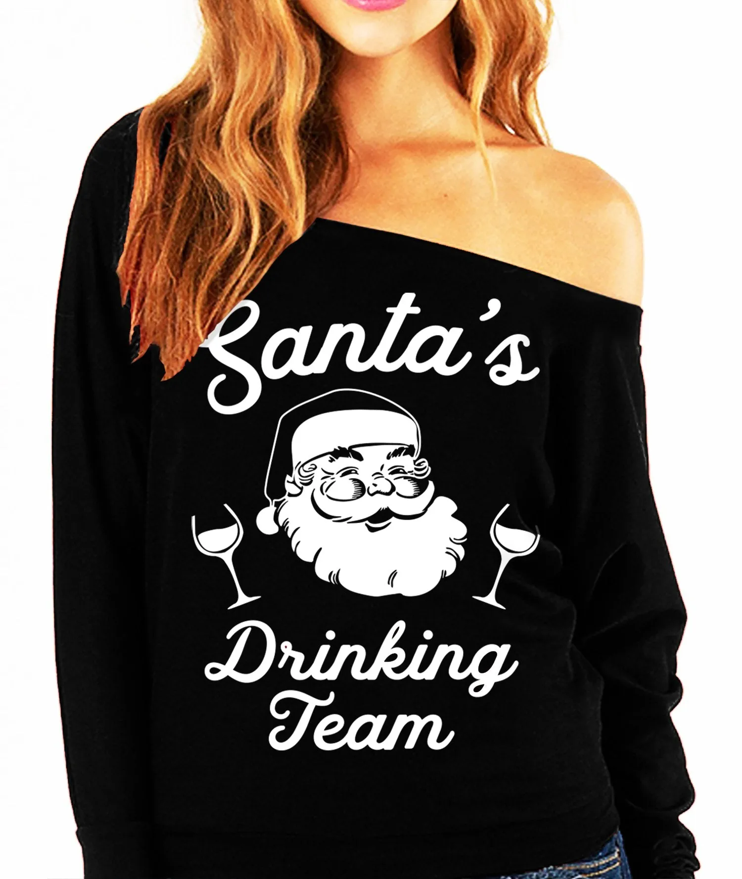 "SANTA'S DRINKING TEAM "Christmas Slouchy Sweatshirt