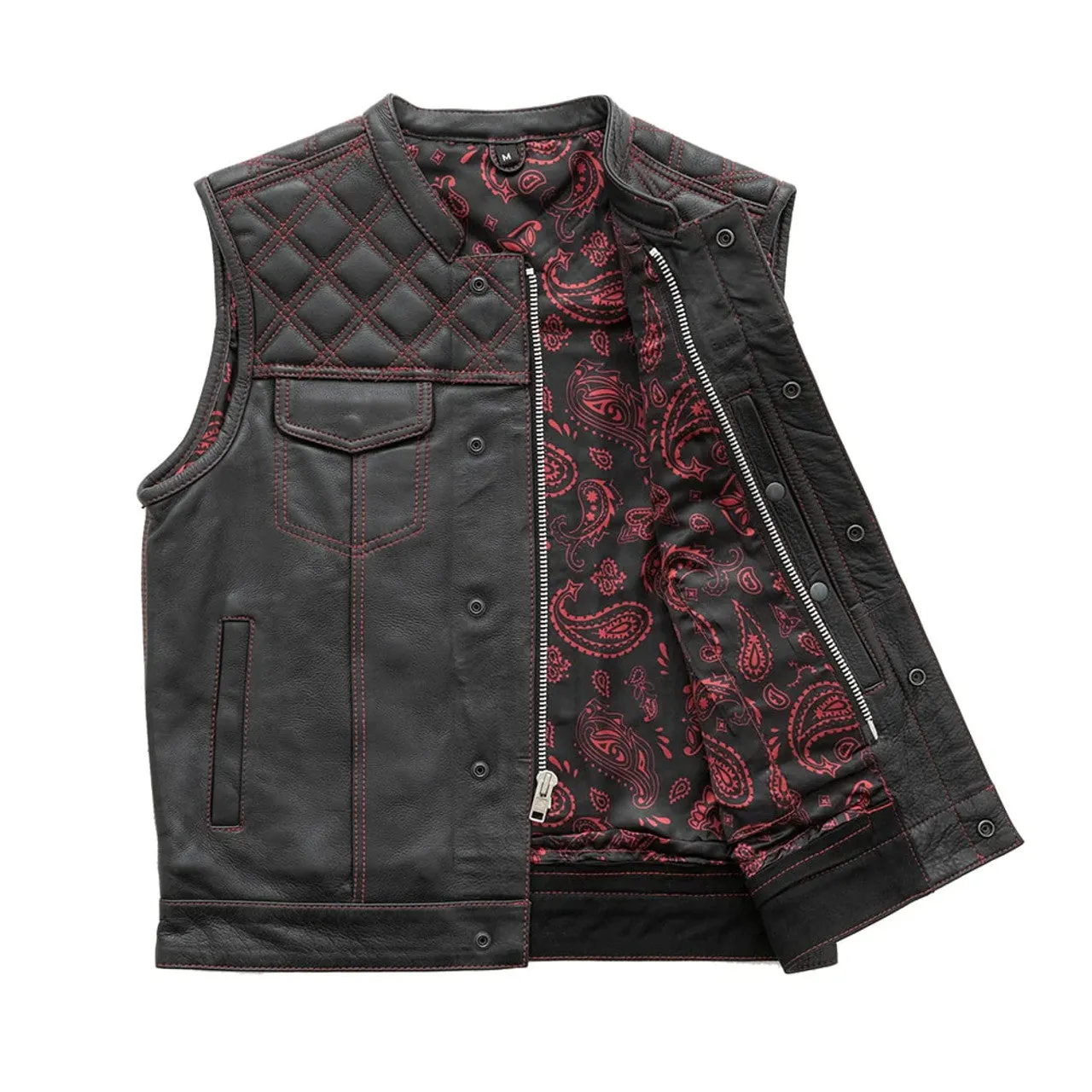 RED FIM693-QLT | Downside - Men's Club Style Leather Vest - Black/Red