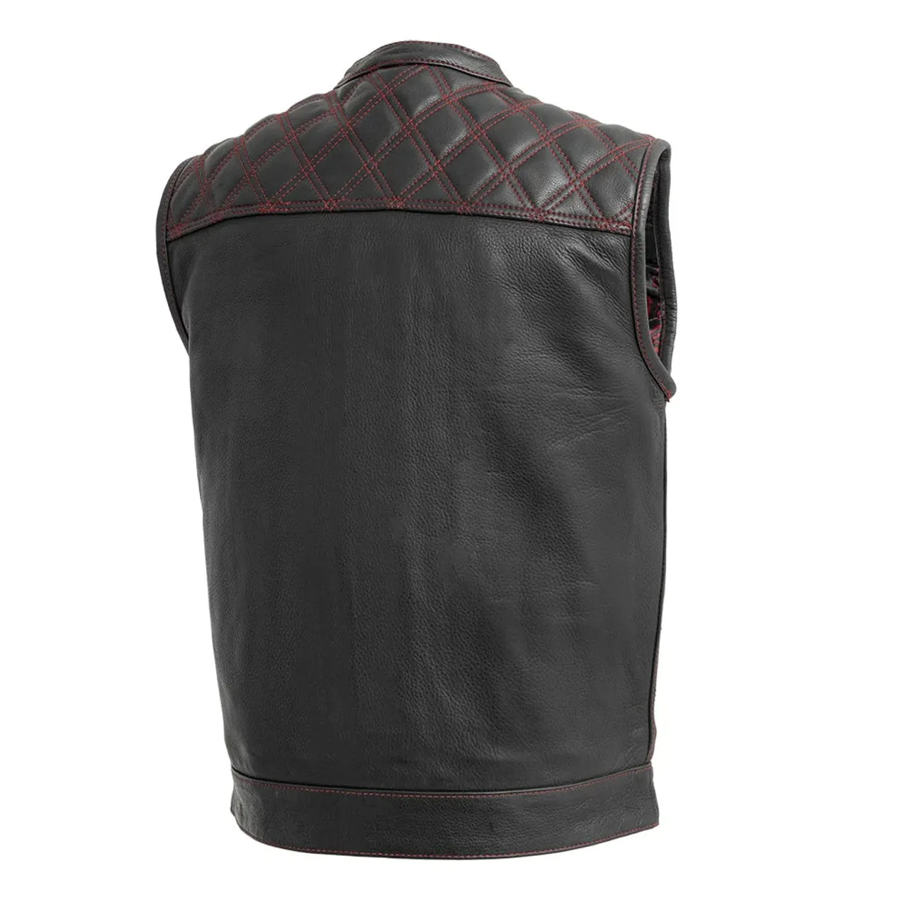 RED FIM693-QLT | Downside - Men's Club Style Leather Vest - Black/Red