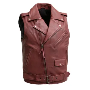 Red Leather "Roller" Motorcycle Vest