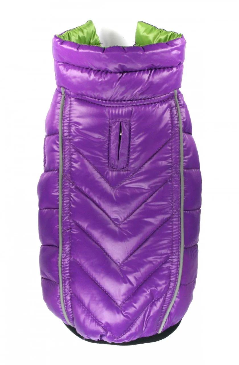 Reversible Winter Dog Jacket - Hip Doggie Featherlite Reversible-Reflective Puffer Vest Green/Purple