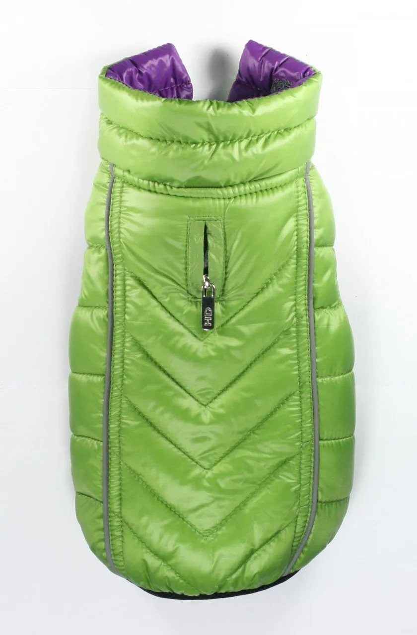 Reversible Winter Dog Jacket - Hip Doggie Featherlite Reversible-Reflective Puffer Vest Green/Purple