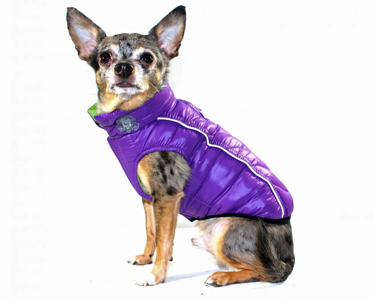 Reversible Winter Dog Jacket - Hip Doggie Featherlite Reversible-Reflective Puffer Vest Green/Purple