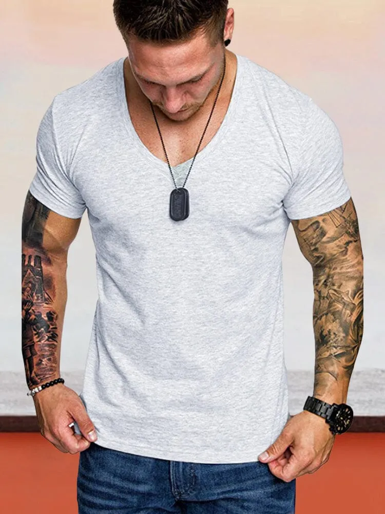 V-neck Solid Color Workout T-Shirts