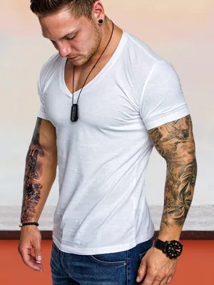 V-neck Solid Color Workout T-Shirts