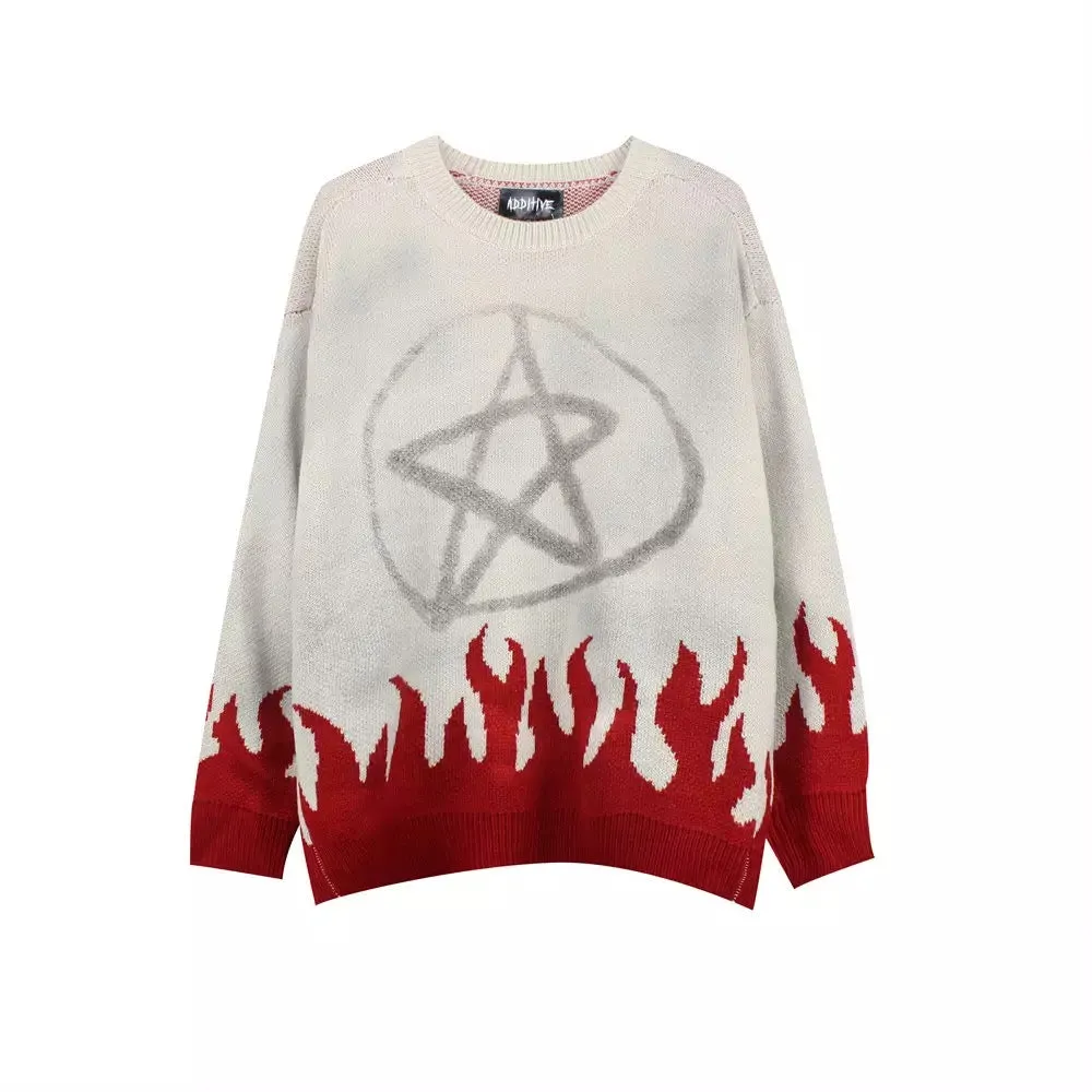 Vintage Graffiti Red Flames Sweater