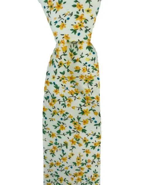 Yellow Flowers and Green Leaf Men's Tie